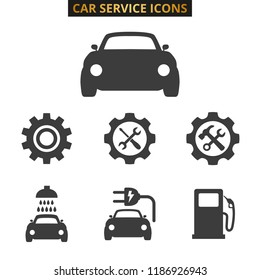 Car service and repair icons set on white background. Vector illustration