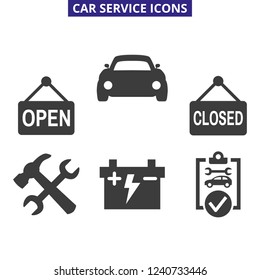 Car service and repair icons set on white background. Vector illustration