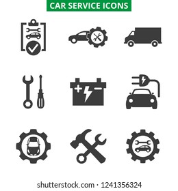 Car service and repair icons set on white background. Vector illustration