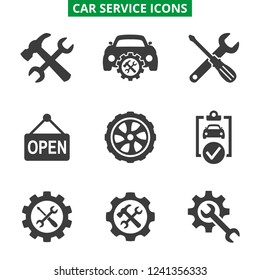 Car service and repair icons set on white background. Vector illustration