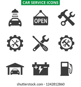 Car service and repair icons set on white background. Vector illustration