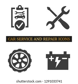 Car service and repair icons set on white background. Vector illustration