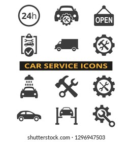 Car service and repair icons set on white background. Vector illustration