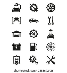 Car service and repair icons set on white background. Vector illustration