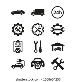 Car service and repair icons set on white background.