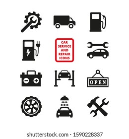 Car service and repair icons set on white background.