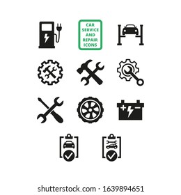 Car service and repair icons set on white background.