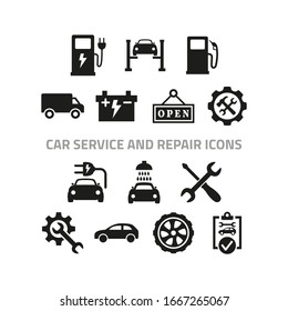 Car service and repair icons set on white background.