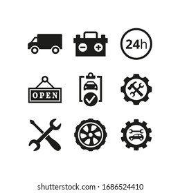 Car service and repair icons set on white background.