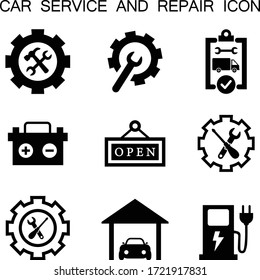 Car service and repair icons set on white background. Vector illustration.