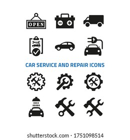 Car service and repair icons set on white background.