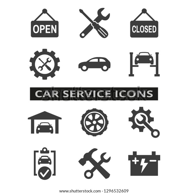 Car service and repair icons set on white\
background. Vector\
illustration