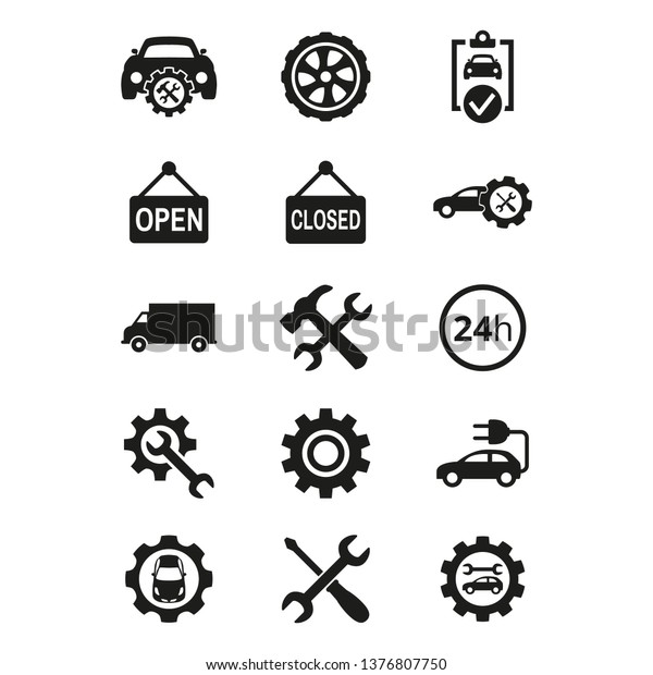 Car service and repair icons set on white\
background. Vector\
illustration