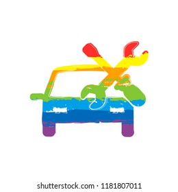 Car service, repair instrument, fix. Drawing sign with LGBT style, seven colors of rainbow (red, orange, yellow, green, blue, indigo, violet