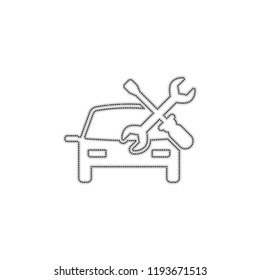 Car service, repair instrument, fix. Dotted outline silhouette with shadow on white background