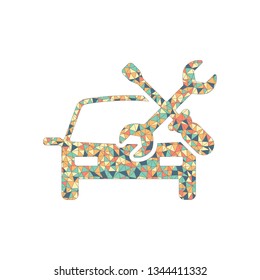 Car service, repair instrument, fix. Colored mosaic with polygons