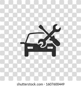 Car service, repair instrument, fix. Black symbol on transparency grid