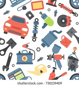 Car service repair parts vector icons vehicle and automobile equipment seamless pattern background