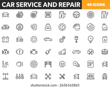 Car Service and Repair - vector editable line icons. 48 automotive icons.