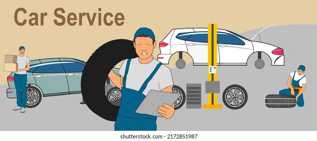 Car service and repair. Vector illustration