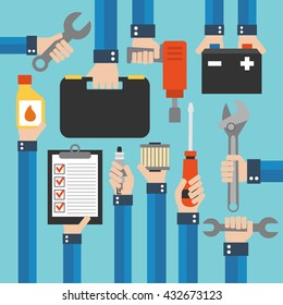 Car service and repairing equipment modern design  flat .Vector illustration