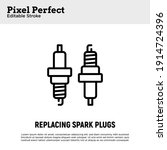 Car service: replacing spark plugs. Thin line icon. Pixel perfect, editable stroke. Vector illustration.
