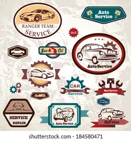 car service retro emblem, collection of vintage vector labels