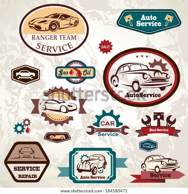car service retro emblem, collection of vintage\
vector labels