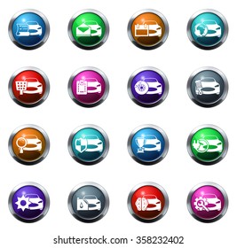 Car service round glossy web icon set