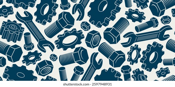 Car service seamless background, vector wrenches and bolts endless wallpaper, automobile engine expertise diagnostic and fix tiling pattern, elements can be used separately.