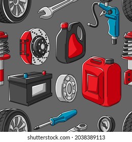 Car service seamless pattern. Auto center repair background for advertising with transport items.