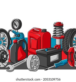 Car service seamless pattern. Auto center repair background for advertising with transport items.