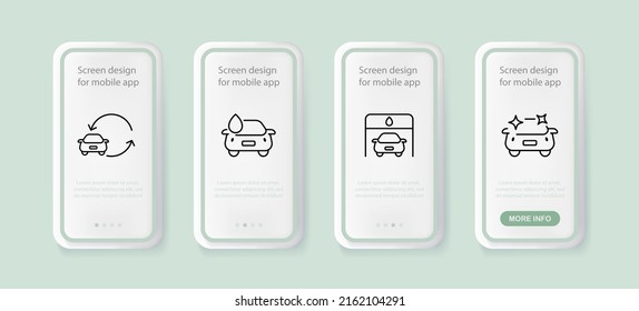 Car service set icon. Circular arrows, drop, liquid, wash, clean, shine, stars. Technology concept. UI phone app screens. Vector line icon for Business and Advertising.