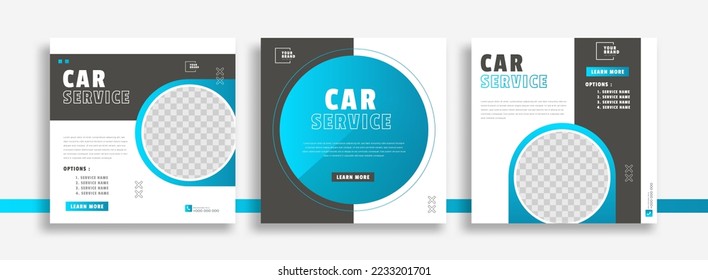 car service set of social media post template with blue and black color background. for promotion your business car services.	