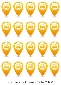 Car service. Set of yellow map pointers.
