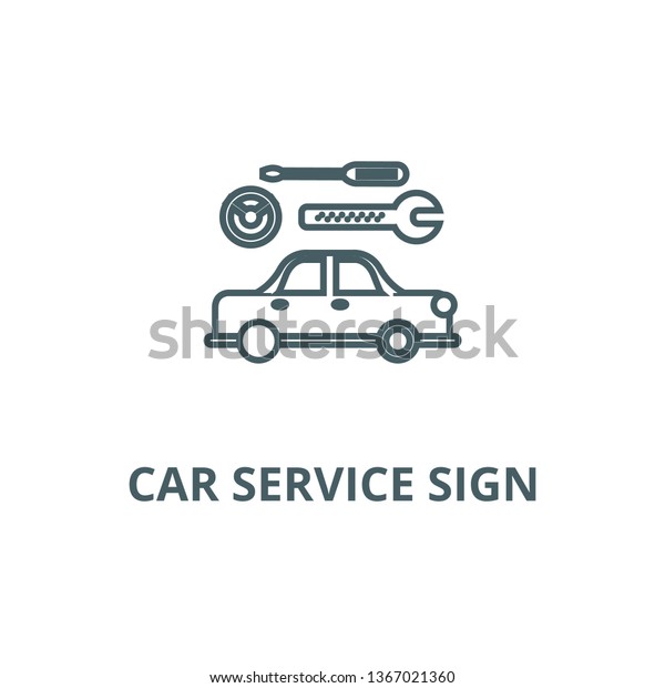 Car service sign line\
icon, vector. Car service sign outline sign, concept symbol, flat\
illustration