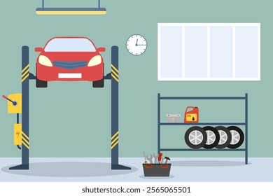 Car service station. Car repair. Vector, cartoon illustration. Vector.