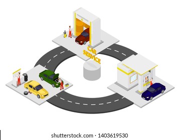 Car service station. Vector isometric illustration