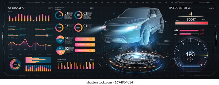 Servicio de Camión en estilo HUD, ui infográfico de Camiones, análisis y diagnósticos en estilo HUD, interfaz de usuario futurista, camiones de reparación, Camión auto-servicio, mecanismos. Inteligente autoai. HUD, UX. Tablero ui. 3D