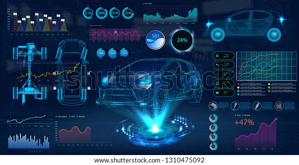 Car service in the style of HUD. Virtual\
graphical interface Ui HUD Autoscanning, analysis and diagnostics,\
Abstract vector science. Car auto service infographics. repair\
Futuristic user interface