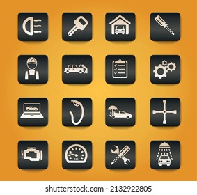 Car service symbols on black buttons on yellow background