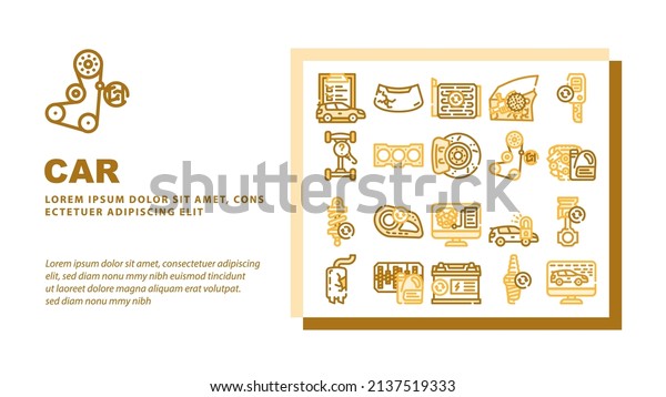Car Service Technical Maintenance Landing\
Web Page Header Banner Template Vector. Car Service Worker With\
Equipment For Repair And Computer Diagnostic Digital Analyzing,\
Changing Oil Illustration