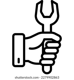 Car service thin line icon: wrench in hand. Modern vector illustration. Symbol for repairman, plumber or builder.