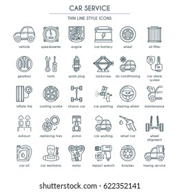 Car service thin line icons set. Vector illustration