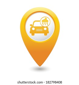 Car service. Car with vacuum cleaner icon on yellow map pointer. Vector illustration