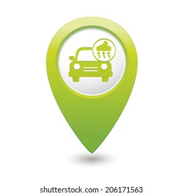 Car service. Car with vacuum cleaner icon on green map pointer. Vector illustration