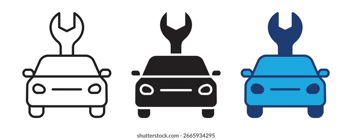 Projetos de ícone de vetor de serviço de carro. Ícone de reparação de carro. Sinais de serviço de reparação de veículos, ilustração vetorial.