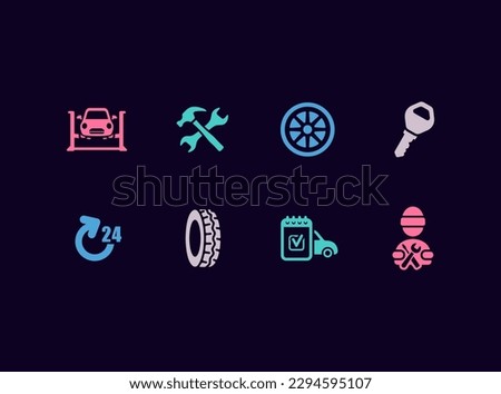 Car service vector icon set. Auto parts and repair workshop icons.