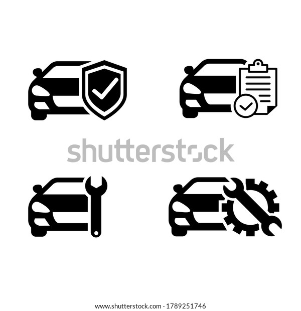 Car service vector icon set. Checkup illustration\
sign. Registration symbol.