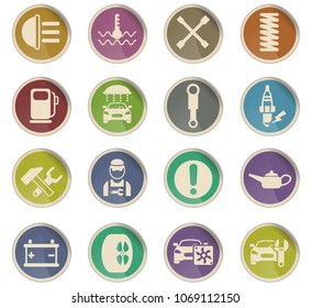 car service vector icons in the form of round paper labels
